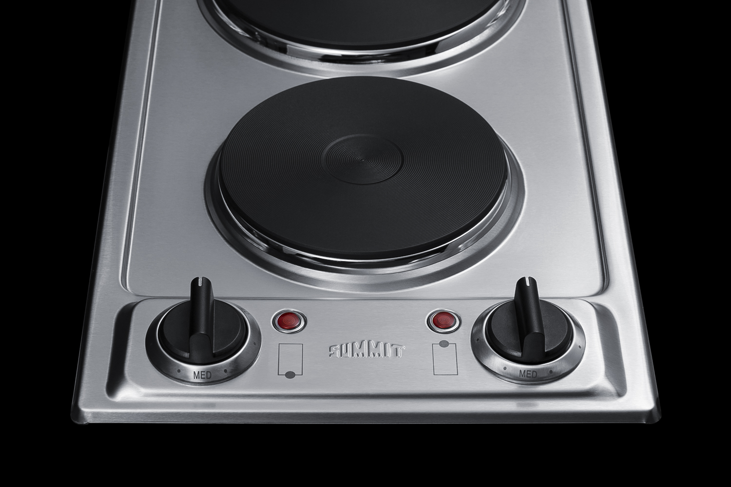 115V 2-burner electric cooktop in stainless steel with solid disk cast iron elements and a pre-installed cord with plug